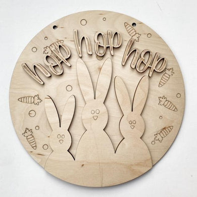 Hop Hop Hop Bunny Trio Layered Round Doorhanger