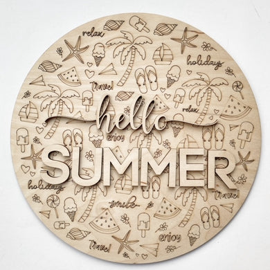 Hello Summer Decorative Round Doorhanger