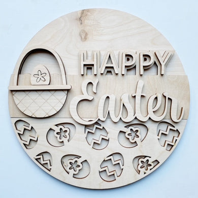 Happy Easter Basket Bunny Eggs Round Doorhanger