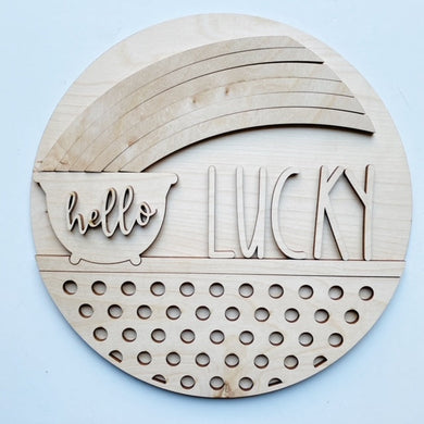 Hello Lucky Rainbow St. Patrick's Day Pot of Gold Round Doorhanger