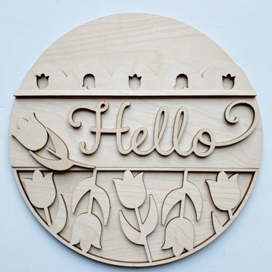 Tulip Hello Spring Round Doorhanger