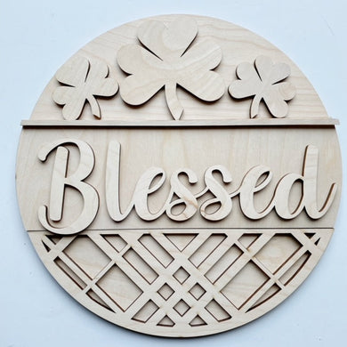 Shamrock Trio Plaid Blessed Round Doorhanger