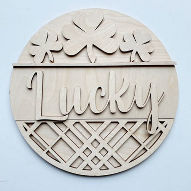 Shamrock Trio Plaid Lucky Round Doorhanger