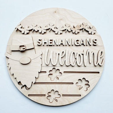 Shenanigans Welcome St. Patrick's Day Gnome Round Doorhanger