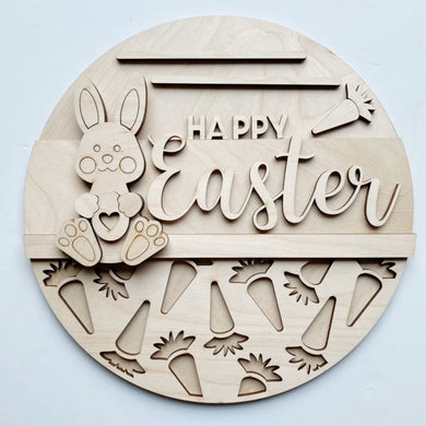 Bunny and Carrots Happy Easter Spring Round Doorhanger