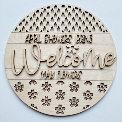 April Showers Bring May Flowers Welcome Round Doorhanger