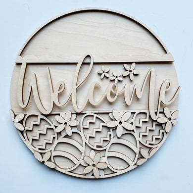 Easter Egg Outline Floral Welcome Round Doorhanger