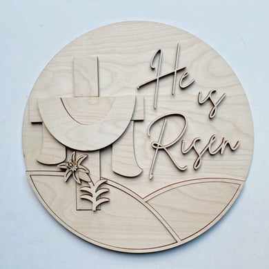 He Is Risen Cross Easter Round Doorhanger