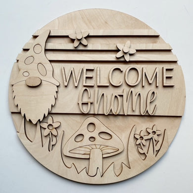 Welcome Gnome Spring Flowers Mushroom Round Doorhanger