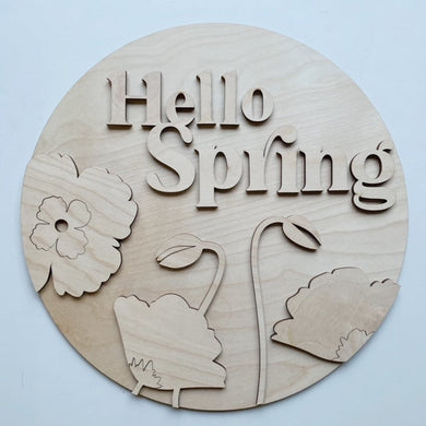 Hello Spring Round Floral Doorhanger