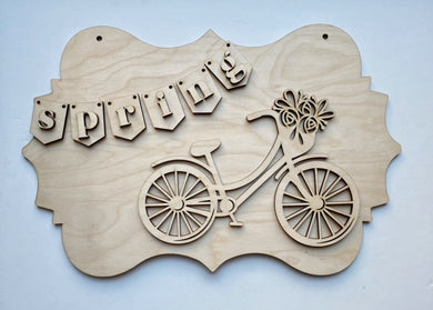 Fancy Spring Bicycle with Basket of Flowers Doorhanger