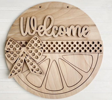 Welcome Lemon Polk-a-Dot Bow Round Doorhanger