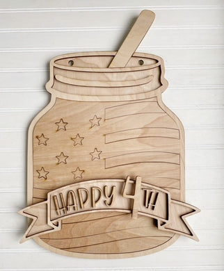 Happy 4th of July Patriotic Mason Jar Doorhanger