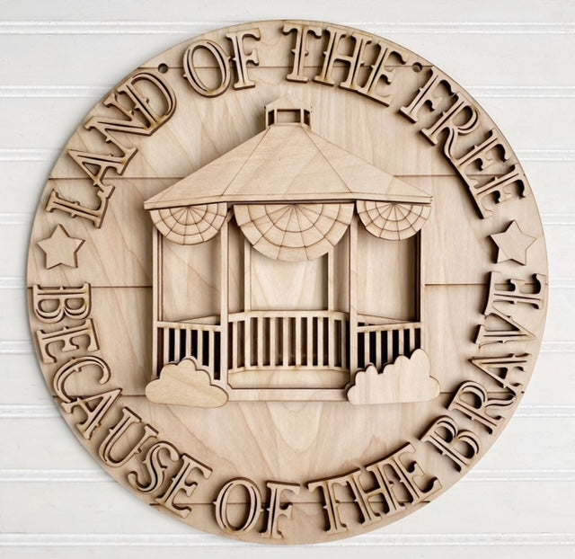 Americana Gazebo Land of the Free Because of the Brave Round Doorhanger