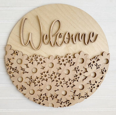 Daisy Floral Welcome Round Doorhanger