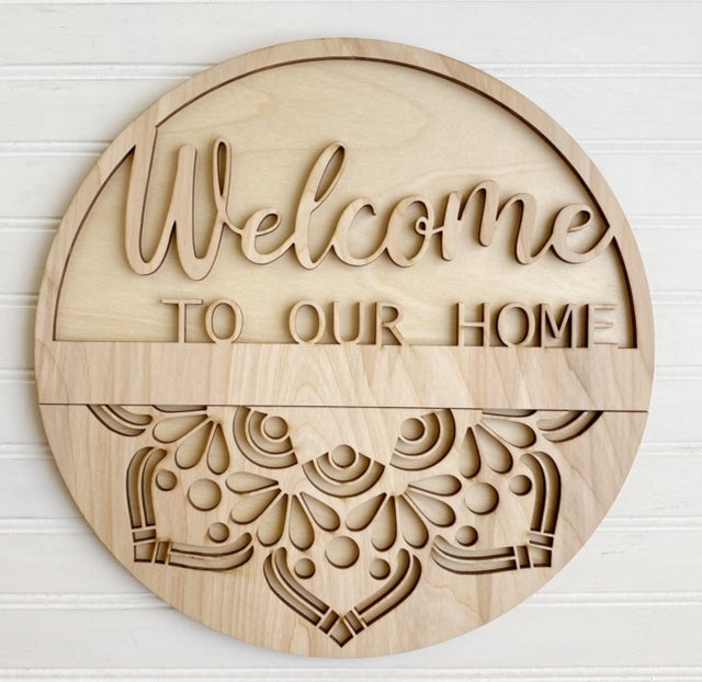 Welcome To Our Home Floral Mandala Round Doorhanger
