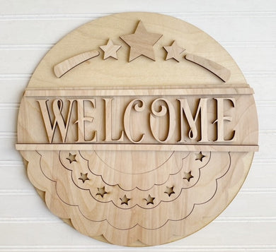 Welcome Patriotic Banner Round Doorhanger