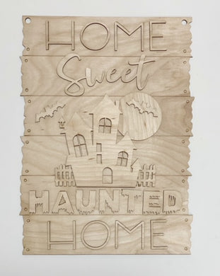 Home Sweet Haunted Home Spooky House Bats & Moon Doorhanger