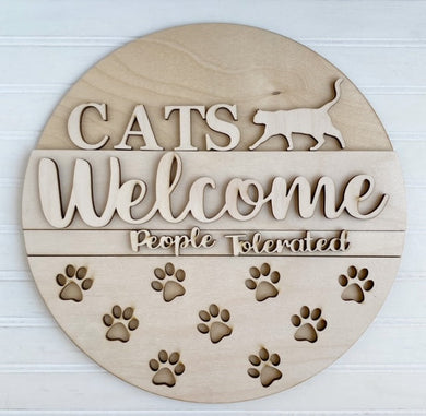 Cats Welcome People Tolerated Round Doorhanger