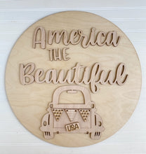 America The Beautiful USA Truck With Stars & Stripes Banner Round Doorhanger