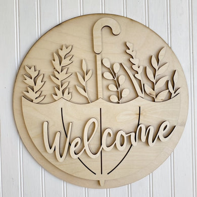 Welcome Floral Umbrella Round Doorhanger