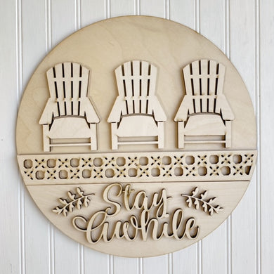 Stay Awhile Adirondack Chairs Round Doorhanger