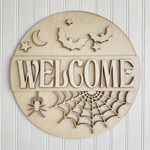 Welcome Halloween Spider Web Round Doorhanger