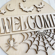 Welcome Halloween Spider Web Round Doorhanger