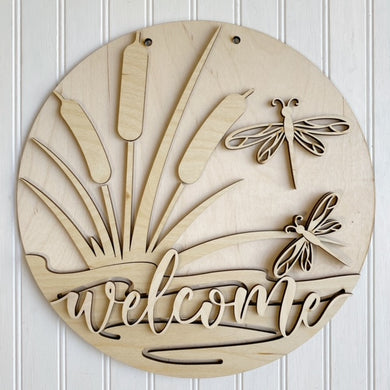 Welcome Dragonfly Round Doorhanger