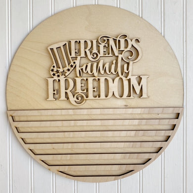 Friends Family Freedom Stripes Round Doorhanger