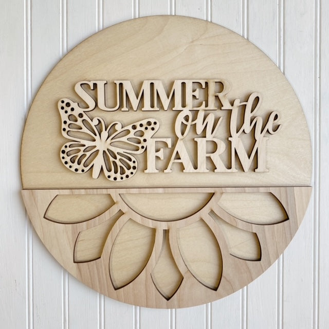 Summer On The Farm Butterfly Sunflower Round Doorhanger