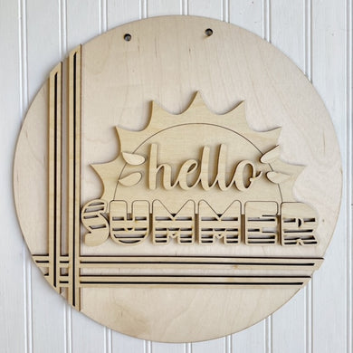 Hello Summer Sunshine Stripes Round Doorhanger