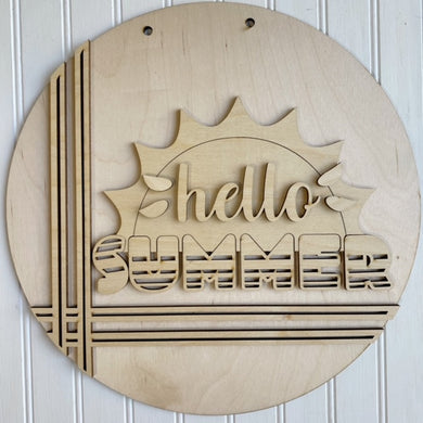 Hello Summer Sunshine Stripes Round Doorhanger