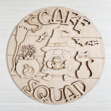 Scare Squad Halloween Gnome Witch Round Doorhanger