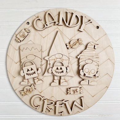 Candy Crew Halloween Gnome Trio Round Doorhanger