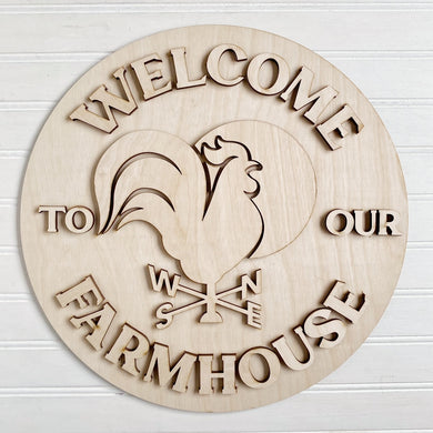 Welcome To Our Farmhouse Rooster Weathervane Round Doorhanger