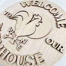 Welcome To Our Farmhouse Rooster Weathervane Round Doorhanger