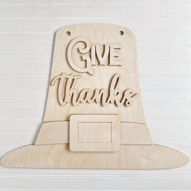 Give Thanks Pilgrim Hat Doorhanger