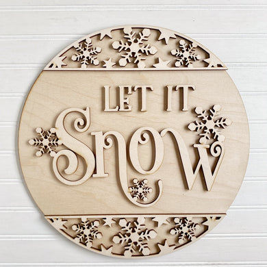 Let It Snow Winter Snowflake Borders Round Doorhanger