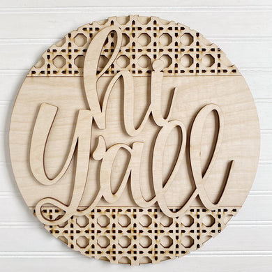 Hi Y'all Lattice Round Doorhanger