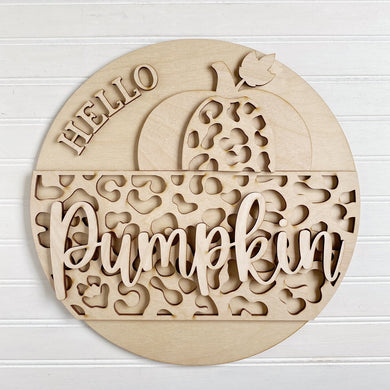 Hello Pumpkin Leopard Round Doorhanger