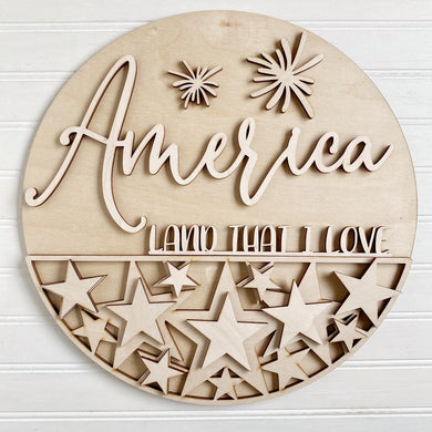 America Land That I Love Stars Fireworks Round Doorhanger