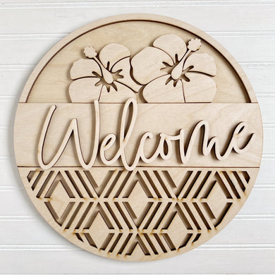 Hibiscus Floral Welcome Round Doorhanger