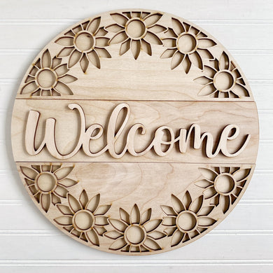 Sunflower Circular Boarder Welcome Round Doorhanger