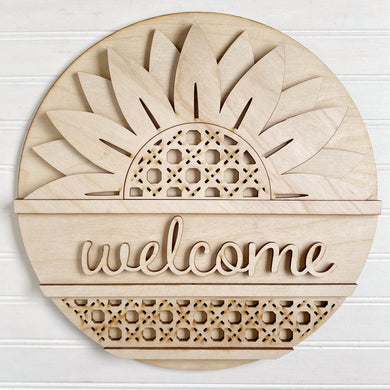 Welcome Rattan Sunflower Round Doorhanger