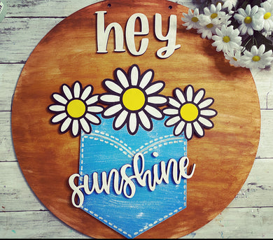 Hey Sunshine Daisies & Pocket Round Doorhanger