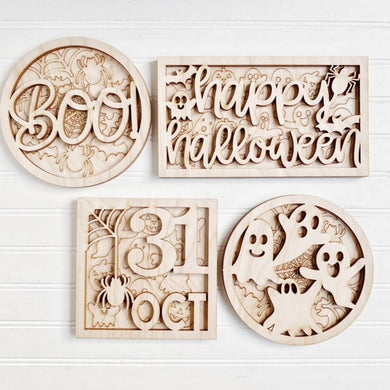 Happy Halloween Boo Ghosts Oct 31 Mini Sign Set