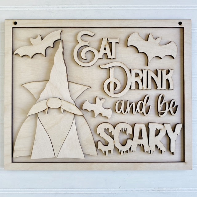 Eat Drink and Be Scary Gnome Vampire Halloween Rectangle Doorhanger