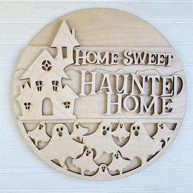 Home Sweet Haunted Home Ghost Halloween Round Doorhanger