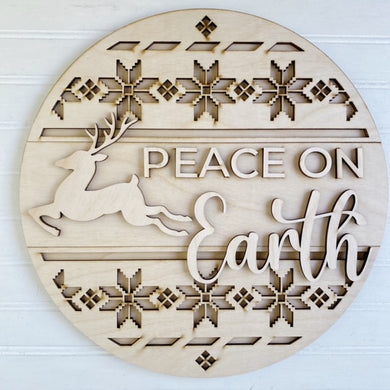 Peace On Earth Reindeer Poinsettia Round Doorhanger